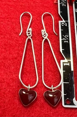 Pendientes colgantes vintage de plata de ley 925 ATI corazón rojo Foto 1 de 3