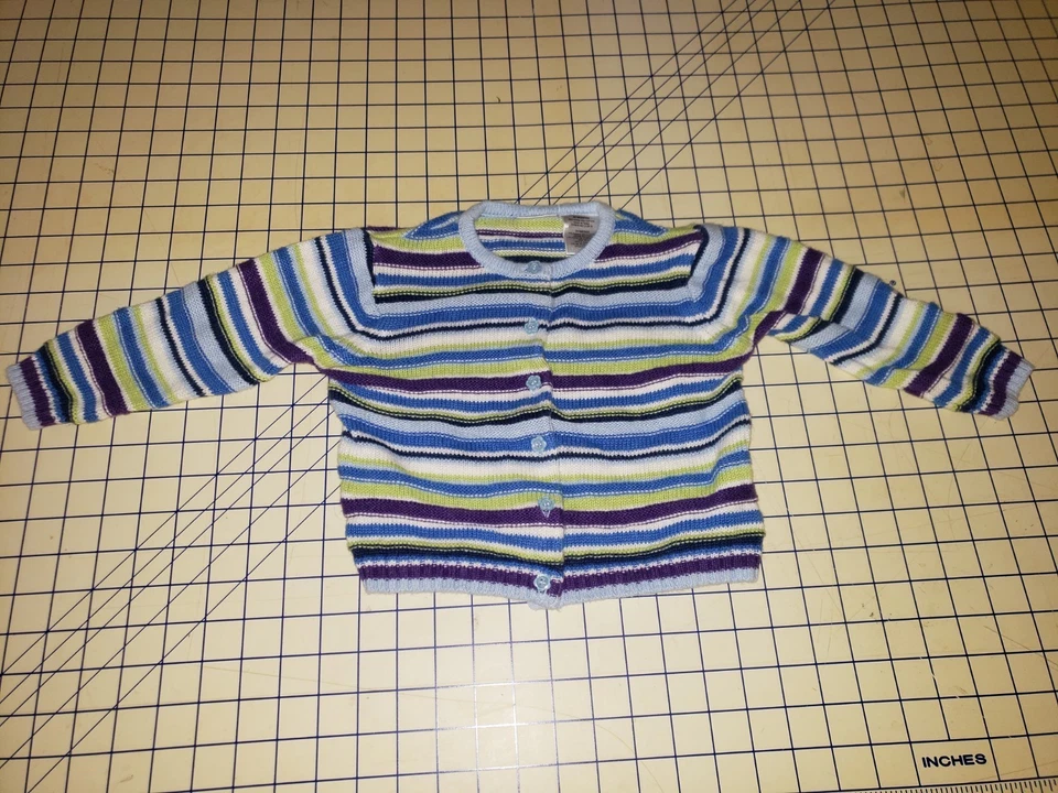 Kid Connection Button Cardigan Sweater 24 Months Girl Purple Blue Green Stripe - Image 1 of 4