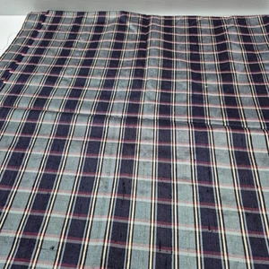 Green & Blue Check Fabric with Sheen and Linen-Like Weave 112 x 100 cm Bias Stre - Picture 1 of 2