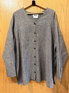 Flachs 100% Leinen Damen Oberteil Tunika 2XL/2G Knopf Grau Langarm  - Bild 1 von 9