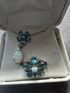 STERLINGSILBER BLAUTOPAS & OPAL RING & ANHÄNGER NVC NATALIYA V KOLLISTER - Bild 1 von 4