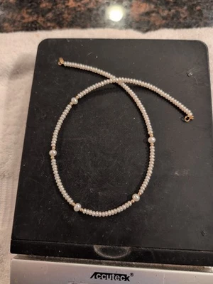 Collar de perlas de oro estampado 14k y 585, 1 filamento 17" con sello, vintage Foto 1 de 4