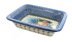 Blaue Rose polnische Keramik Sommerblüten kleiner rechteckiger Bäcker - Bild 1 von 1