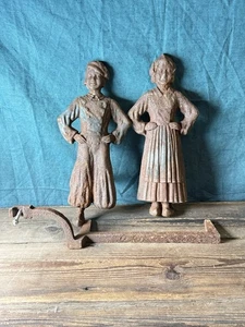 Antique Cast Iron Dutch Boy & Girl Andirons #8804 Albany Foundry 1919 - Picture 1 of 15