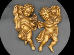 Vintage HOMCO Weihnachten Gold Engel Figuren Wandrelief Set/2 Hollywood Regency - Bild 1 von 16