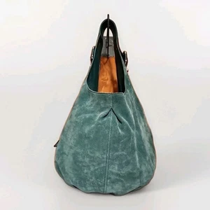 B. Makowsky Green Suede Leather Bucket Hobo Shoulder Handbag Large - Picture 1 of 14