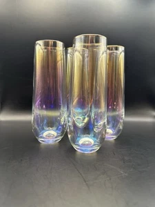 4 Iridescent Opalescent Aurora Borealis Stemless Champagne Flutes Wine Glasses - Picture 1 of 12