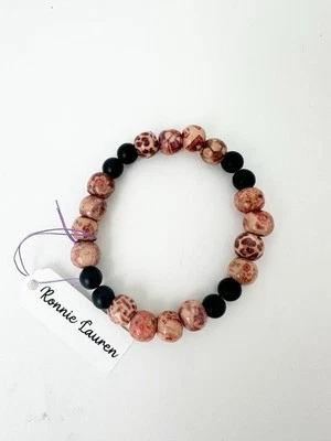 NWT Genuine Black Onyx & Wood Beads Bracelet Men's Brown Black - Image 1 of 2