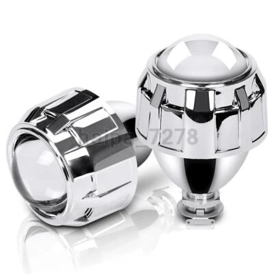 2PC 2.5" Bi xenon HID LHD Projector Lens Headlight Hi/Lo Chrome Retrofit H4 H7 - Image 1 of 4
