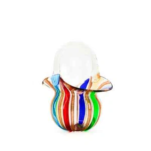 Murano Multi Colored Striped Glass Basket - Picture 1 of 2
