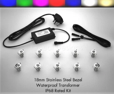 10 x 18mm LED Lights Deck/Decking/Plinth/Kickboard/Recessed/ Kitchen - 7 Colours - Image 1 of 4