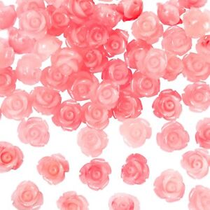 50Pcs Rose Beads Pink Shell Rose Carved Loose Beads Floral Cameos Spacer Bead...