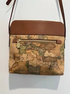 Alviero Martini 1A Classe Geo Map Print Coated Canvas & Leather Crossbody Bag - Picture 1 of 14