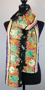 Scarf Womens Colorful Bright Jungle Lions Parrots Flowers Extra Long Narrow Fun - Picture 1 of 10