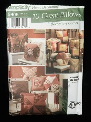 Simplicity 5605 10 Great Pillows Sunrise Designs Home Décor 2003 Pattern Uncut - Image 1 of 2