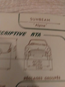 Sunbeam Alpine fiche technique descriptive Sunbeam Alpine 84 86 Ch Rta 1961 - Picture 1 of 3