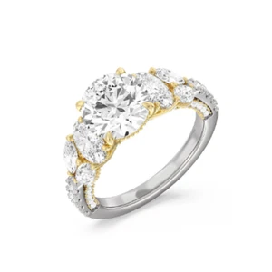 14k  Multitone Gold Ring Lab Grown Round And Oval 3 Carat Diamond IGI Certified - Picture 1 of 9