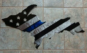 Large Upper Michigan Thin Blue Line Flag w/Star Cutouts Metal Wall Art 47" x 25" - Picture 1 of 5