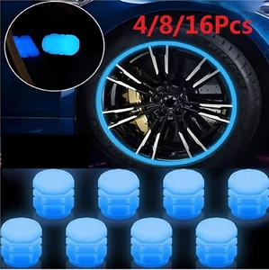 16* Fluorescent Blue Car Tire Valve Caps Luminous Universal Tire Valve Stem Caps - Picture 1 of 10