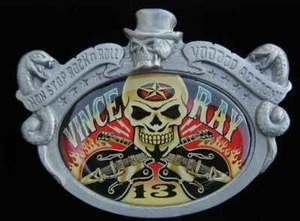 VINCE RAY SKULL AND GUITARS VOODOO ACTION BELT BUCKLE ROCKABILLY NEW! - Picture 1 of 1