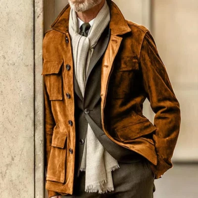 Brown Field Leather Jacket for Men Pure Suede Custom Made Size S M L XXL 3XL - Image 1 of 4