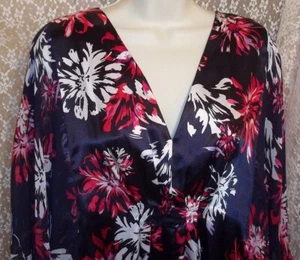 Oscar de la Renta S/M Satin Maxi Muu/Caftan/Robe Navy/Red/White Floral NWT - Picture 1 of 7