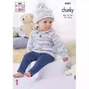 KING COLE Giacca, Cappello, Maglione Bambino Grosso Modello a Maglia 18-24"-6083 - Foto 1 di 3