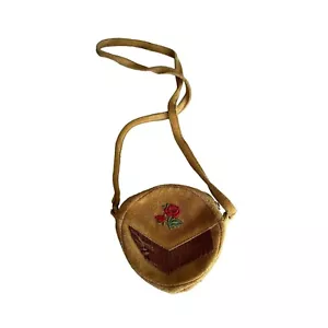Vintage braune Wildleder Mini Kinder Umhängetasche mit Blumenstickerei & Fransendetail - Bild 1 von 5