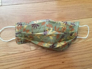 Maschera plissettata fatta a mano, cotone, 3 x 8 pollici, nuova, morbida elastica, abbronzatura e fiori - Foto 1 di 3