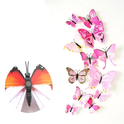 12件装3D粉红色蝴蝶墙贴艺术贴花DIY装饰可拆卸贴纸 — 第 1/4 张图片