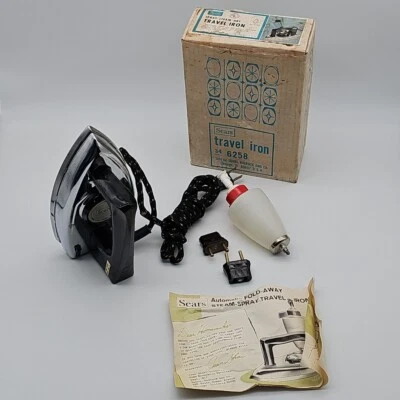 De Colección Sears Plancha de Viaje Plegable Vapor Spray Portátil 34-6258 con Caja Original Foto 1 de 4