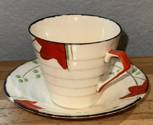 Vintage Art Deco Swinnertons Ivory England 3” Cup & Saucer 1930s Poppy Poppies - Picture 1 of 11