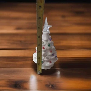 Albero di Natale Classico in Ceramica Bianca 8” Illumina Retro Espositore Vacanze - Foto 1 di 2