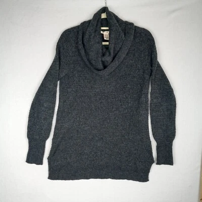 DKNY Jeans Women Sweater Small Black Heather Wool Blend Cowl Neck Tunic Pullover - Image 1 of 4