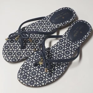 Kate Spade Mistic Bow Navy White Thong Sandals Flip Flops 8.5 M - Picture 1 of 15