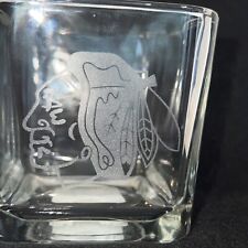 Square Candleholder by Libbey - Large Glass Etched Native indigenous American