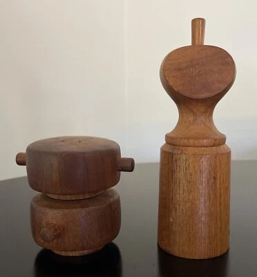 MCM Denmark Jens H Quistgaard Teak Wood Salt Shaker & Pepper Mill Grinders 2 - Image 1 of 4