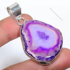 Agate Gemstone Pendant Handcrafted Silver Plated Holiday Jewelry 2.15"