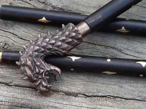 Bastone da passeggio in legno stile vintage manico testa di drago design canna regalo - Foto 1 di 8