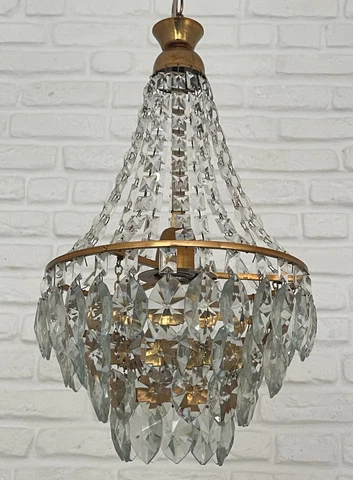 Antique Vintage Brass & Crystals Small French Chandelier Lighting Ceiling Lamp Cover