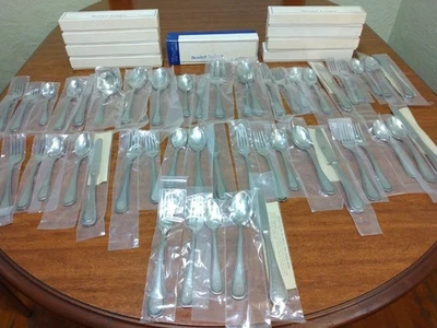 48-pc Set Towle BEADED ANTIQUE Satin 18/8 Stainless Germany MONOGRAMMED B - Image 1 of 4