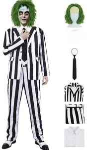 Beetlejuice Halloween Disfraz Peluca Adulto Película Juegos con disfraces Traje de miedo Camisa S - Imagen 1 de 6