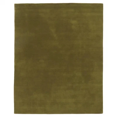 Olive Grove Hand-Tufted Wool Area Rug 9x12 ft Modern Solid Olive Green Rug - Image 1 of 4