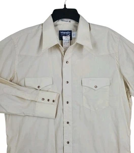Vtg 90s Wrangler Cowboy Cut Western Shirt Pearl Snap Mens 16.5 33 Cream USA NWT - Picture 1 of 13