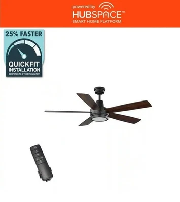 Hampton Bay Fanelee 54 in. Matte Black Smart Ceiling Fan with Remote & LED - Image 1 of 4