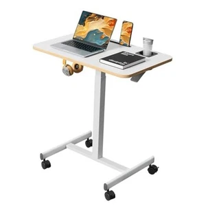 Mobile Standing Desk, Rolling Laptop Cart Adjustable Height with Cup White - Picture 1 of 7
