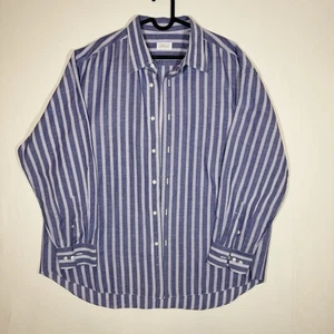 Brioni Herren Gestreiftes Button-Down Hemd XXXL Blau Lila Baumwolle Leinen Italy - Bild 1 von 10