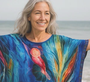 Dilemma Seide bemalt Poncho Topper Kunst zu tragen OS Calla Lilie Glaskunst Perlen - Bild 1 von 15