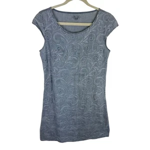 Vestido Lina Tomei Azul Bordado Manga Gorra Cuello Redondo Ligero Tejido Talla L - Imagen 1 de 6