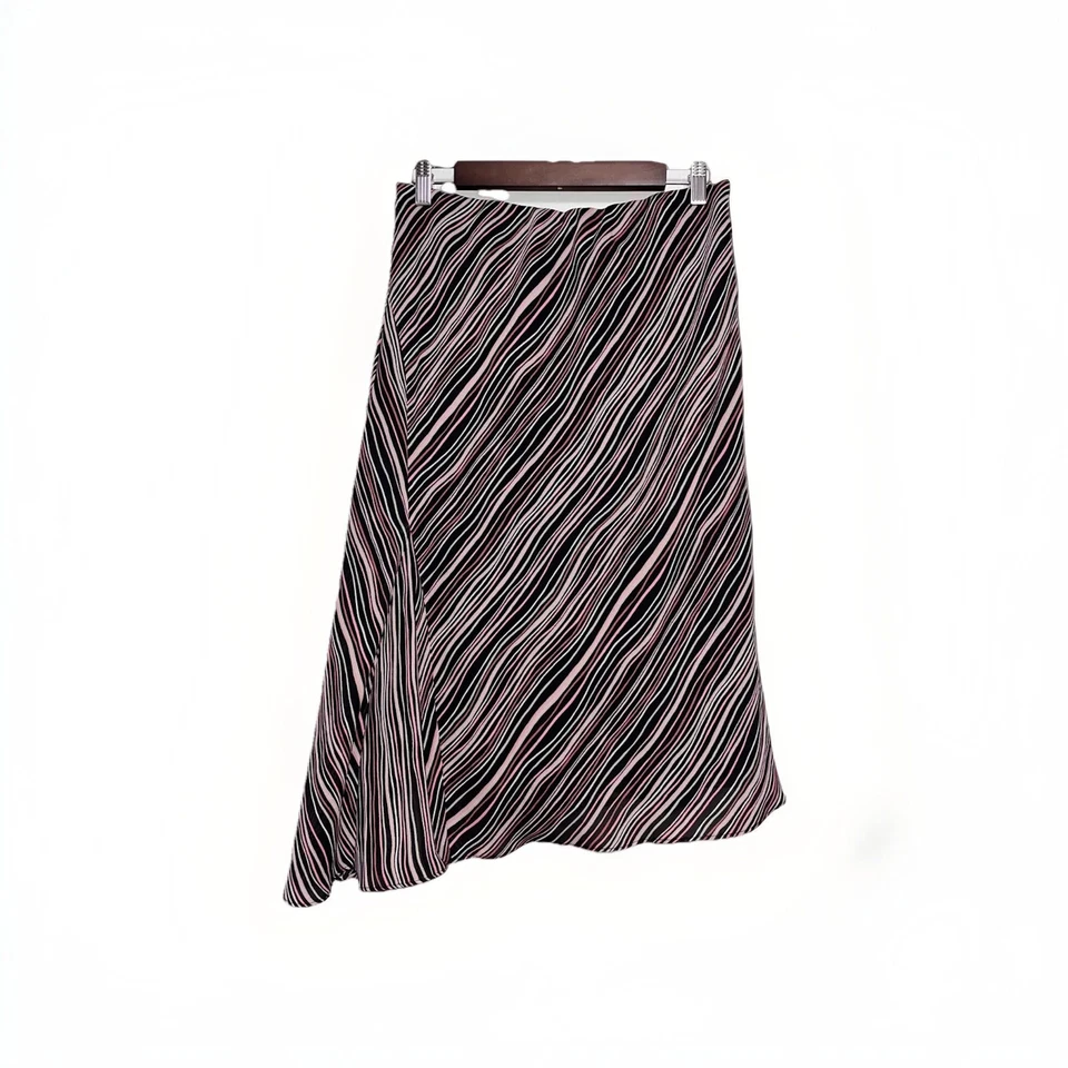 Worthington Sz 12 черный розовый в полоску трапециевидный Midi юбка ассиметричный кромки Y2K - Изображение 1 из 4